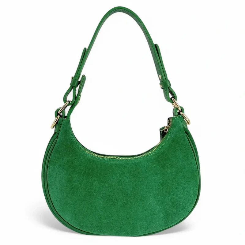 Sac à main demi-lune en daim MUNE Vert anglais