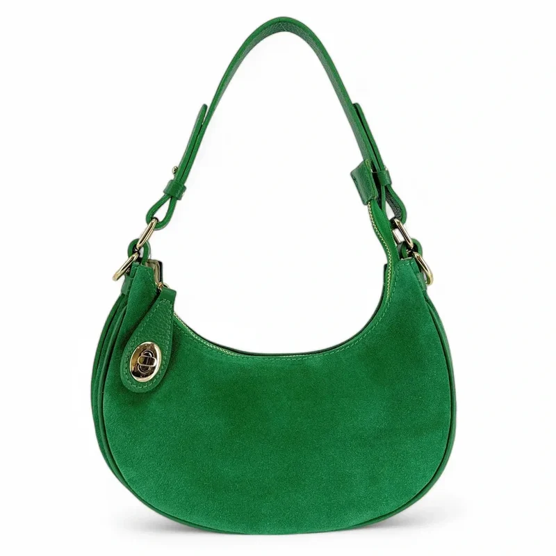 Sac à main demi-lune en daim MUNE Vert anglais