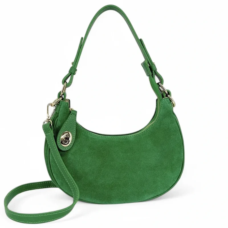Sac à main demi-lune en daim MUNE Vert anglais