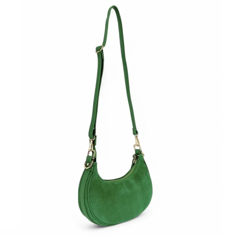 Sac à main demi-lune en daim MUNE Vert anglais