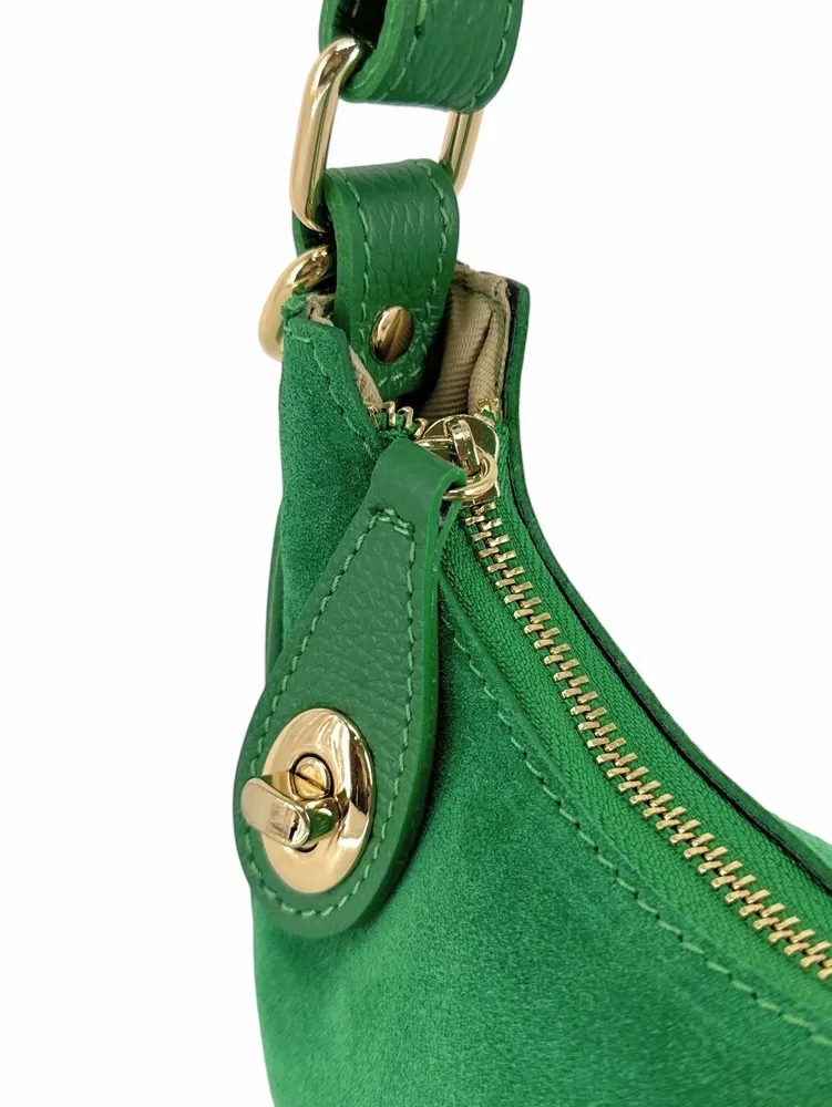 Sac à main demi-lune en daim MUNE Vert anglais