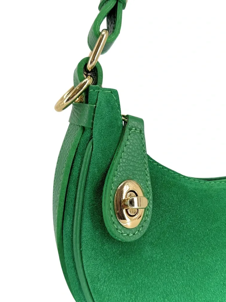Sac à main demi-lune en daim MUNE Vert anglais