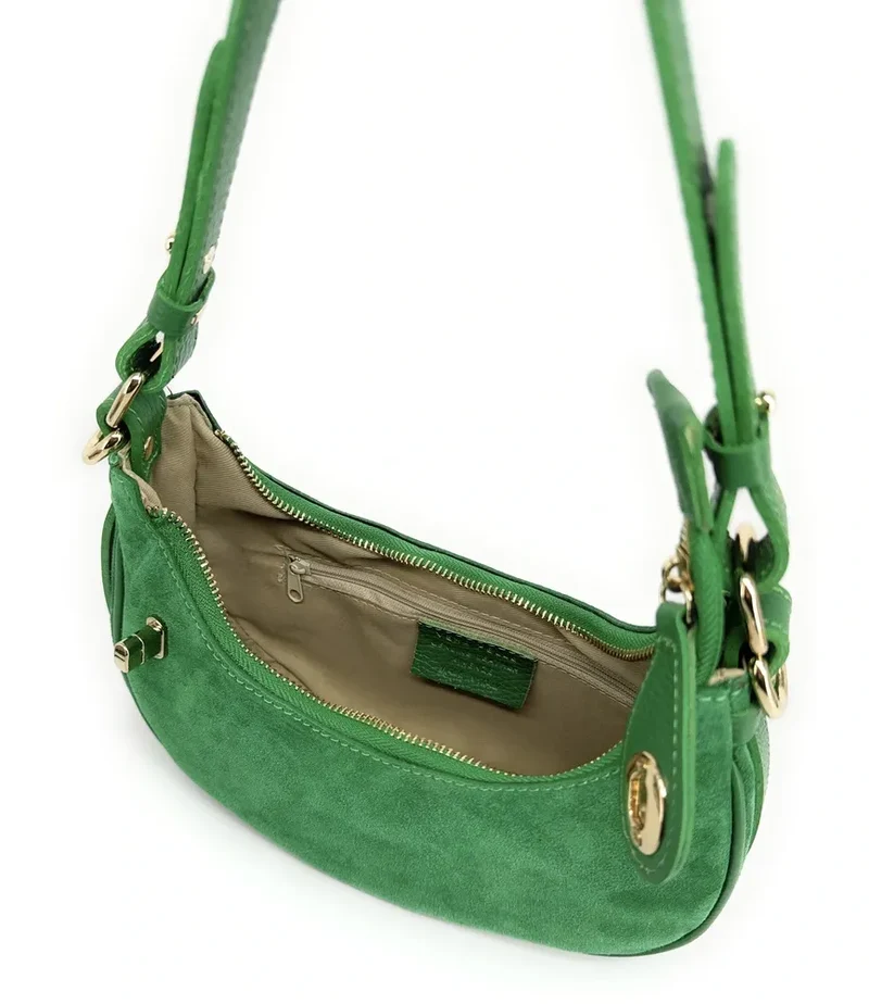 Sac à main demi-lune en daim MUNE Vert anglais