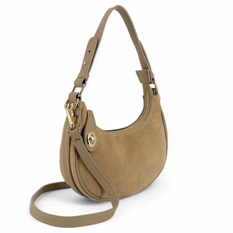 Sac à main demi-lune en daim MUNE Taupe