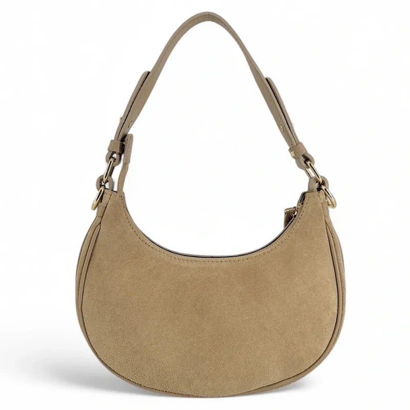 Sac à main demi-lune en daim MUNE Taupe
