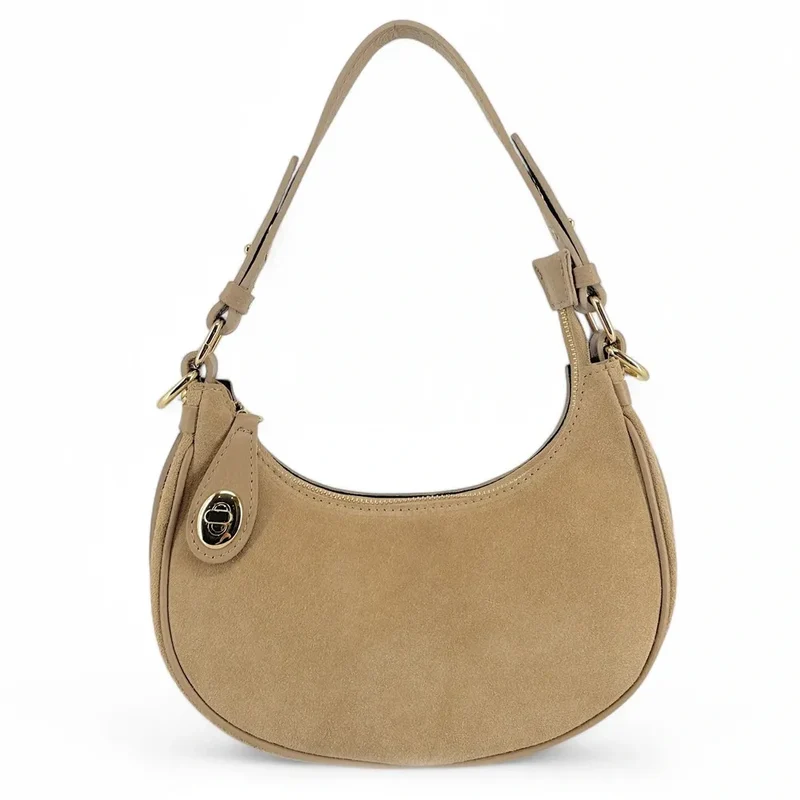 Sac à main demi-lune en daim MUNE Taupe