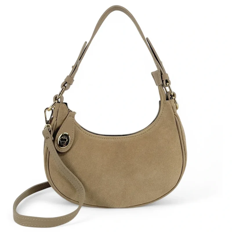 Sac à main demi-lune en daim MUNE Taupe