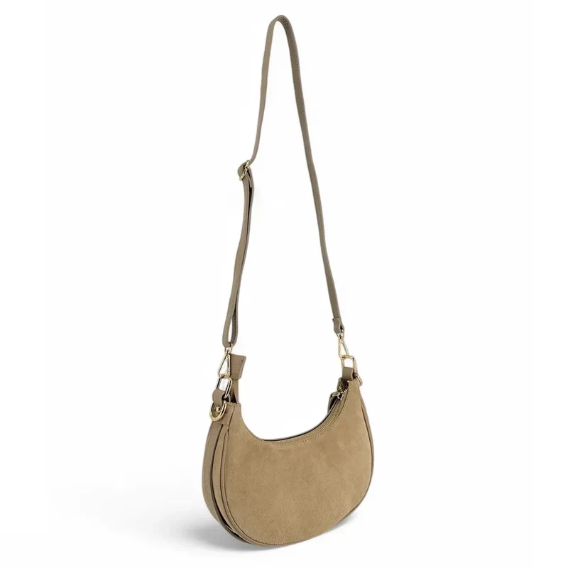 Sac à main demi-lune en daim MUNE Taupe