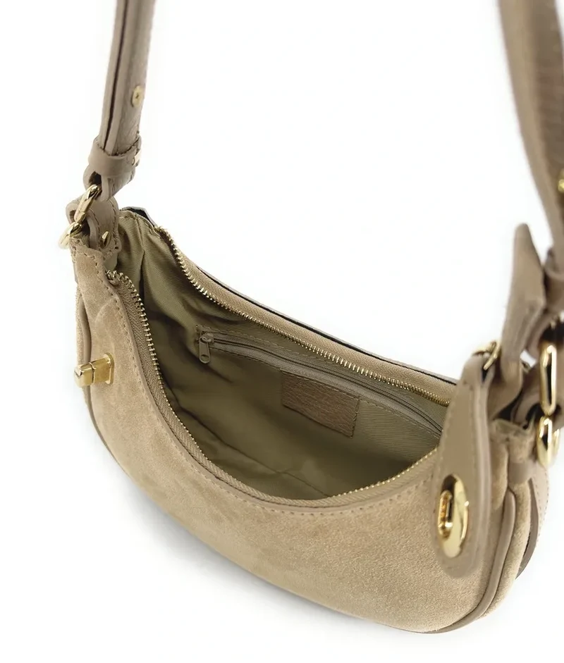Sac à main demi-lune en daim MUNE Taupe