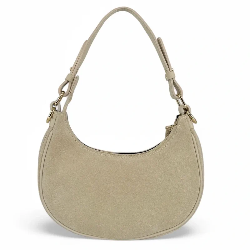 Sac à main demi-lune en daim MUNE Taupe clair
