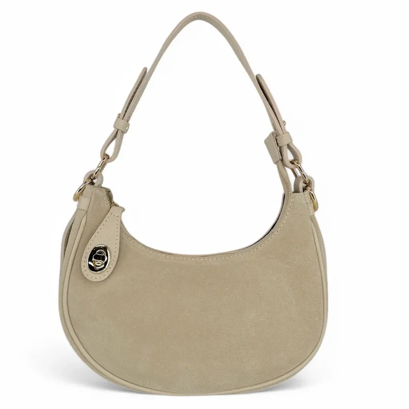 Sac à main demi-lune en daim MUNE Taupe clair