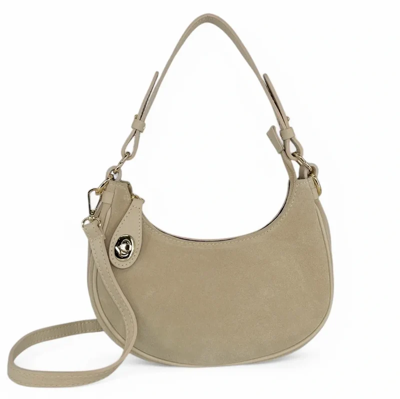 Sac à main demi-lune en daim MUNE Taupe clair