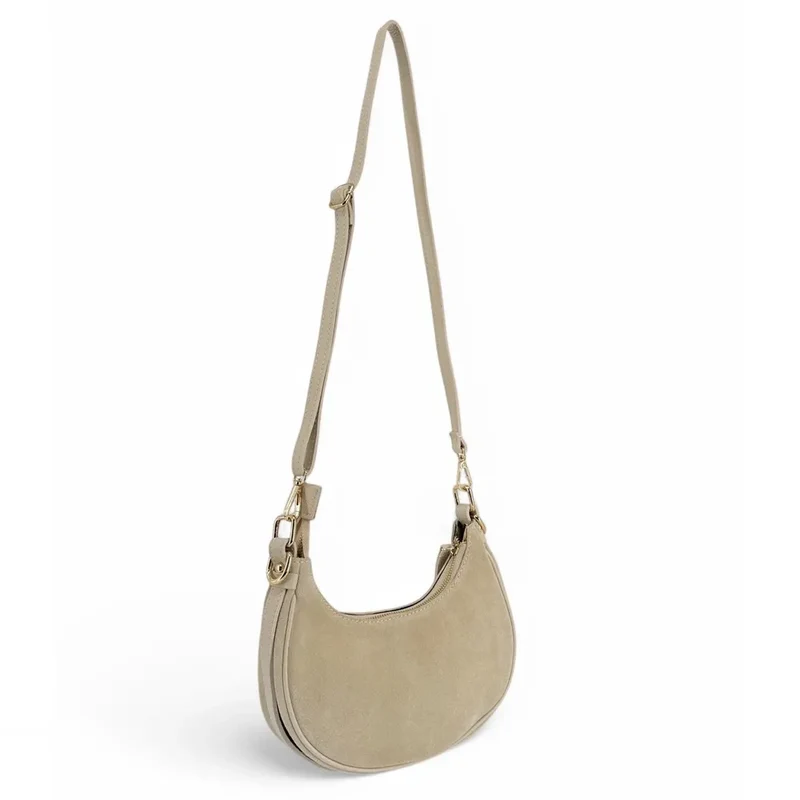 Sac à main demi-lune en daim MUNE Taupe clair