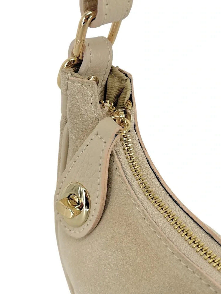 Sac à main demi-lune en daim MUNE Taupe clair