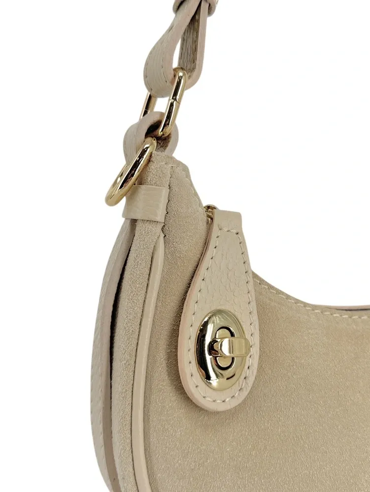 Sac à main demi-lune en daim MUNE Taupe clair