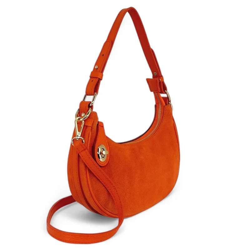 Sac à main demi-lune en daim MUNE Orange