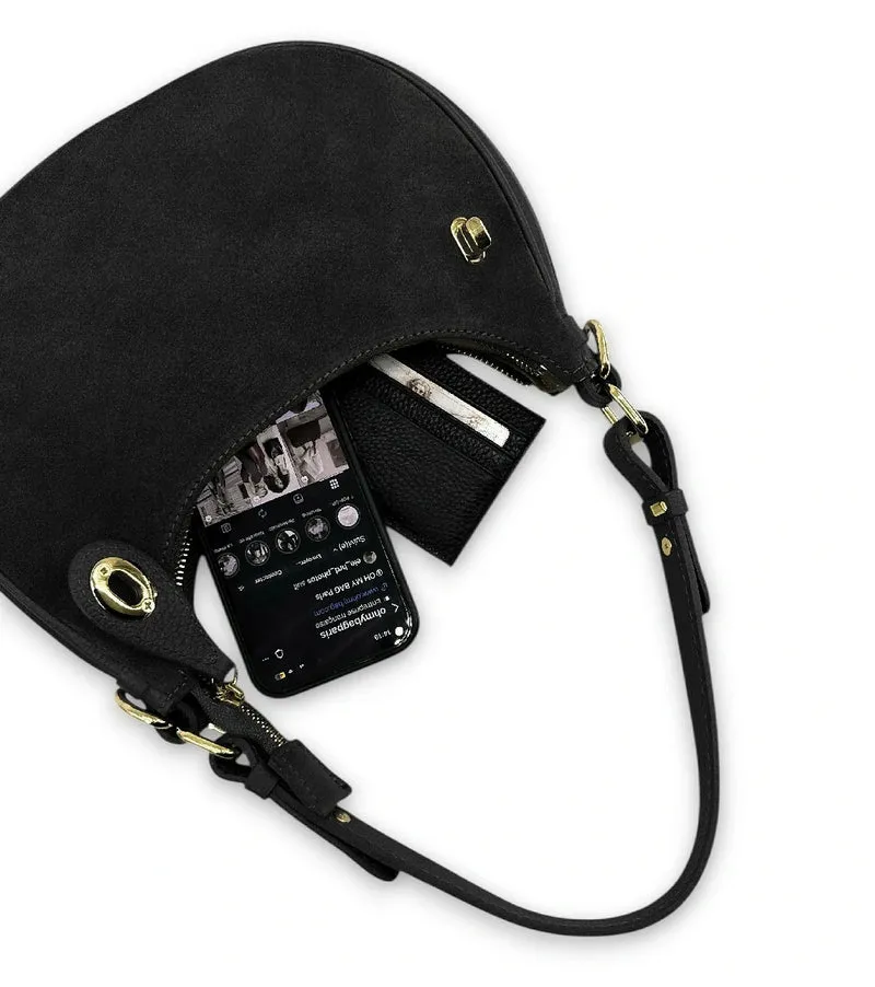 Sac à main demi-lune en daim MUNE Noir