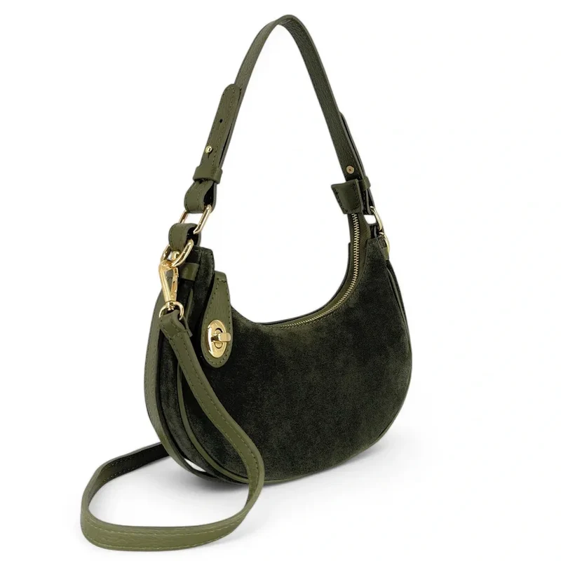 Sac à main demi-lune en daim MUNE Kaki