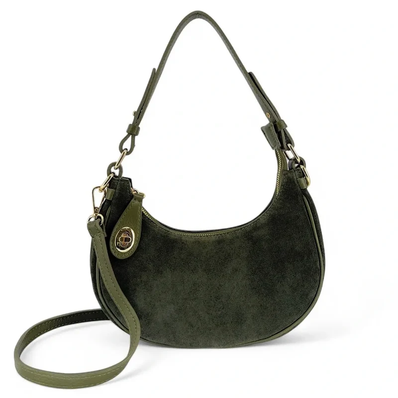Sac à main demi-lune en daim MUNE Kaki