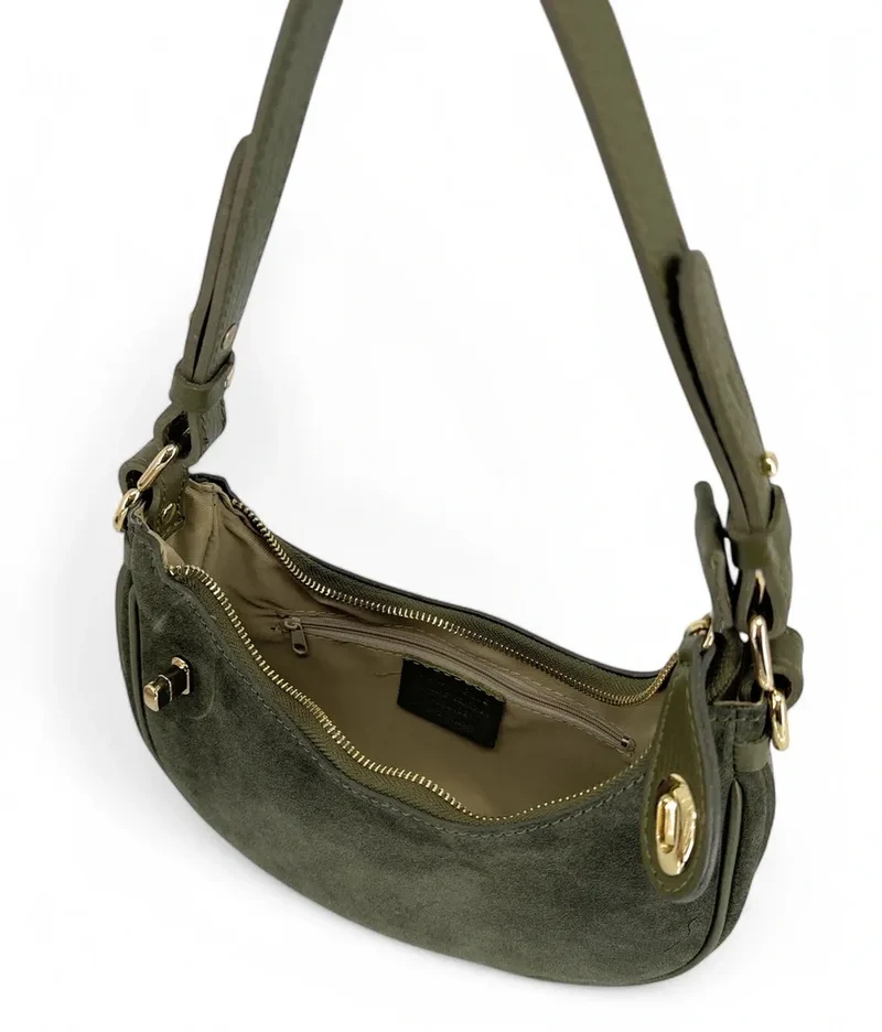 Sac à main demi-lune en daim MUNE Kaki