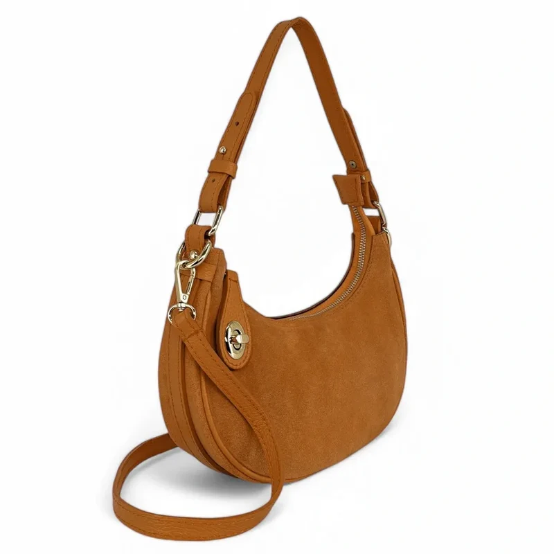 Sac à main demi-lune en daim MUNE Camel clair