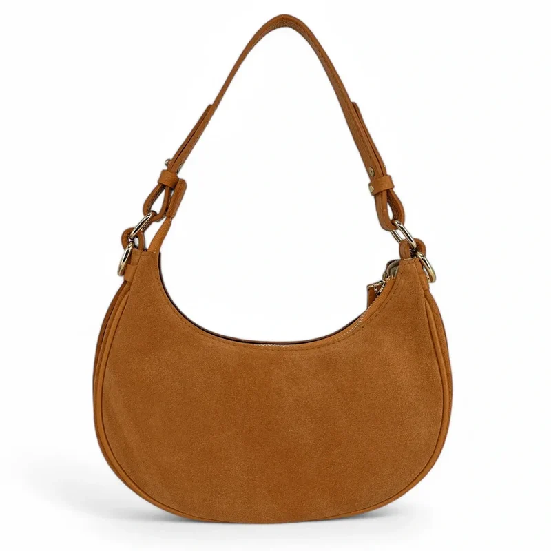 Sac à main demi-lune en daim MUNE Camel clair