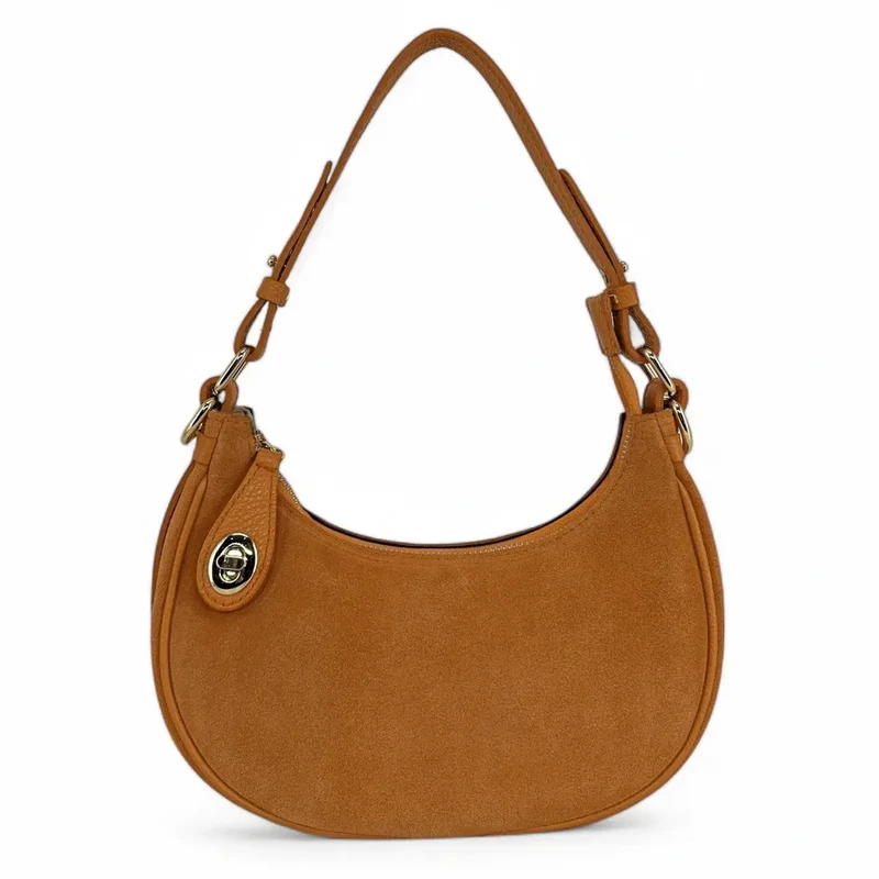 Sac à main demi-lune en daim MUNE Camel clair