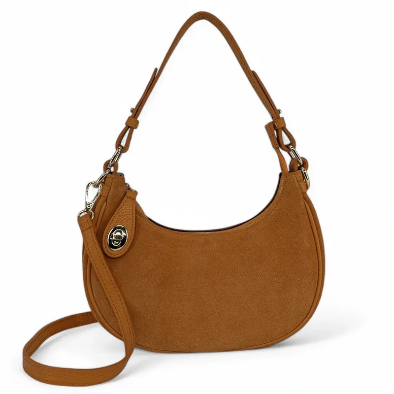 Sac à main demi-lune en daim MUNE Camel clair