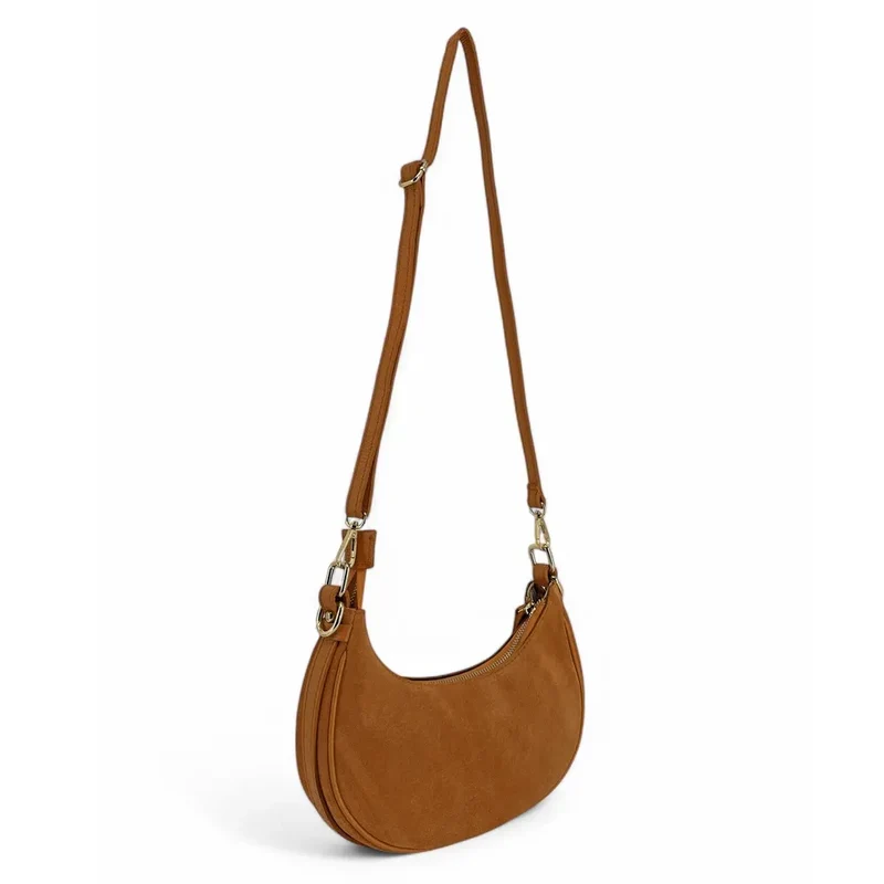 Sac à main demi-lune en daim MUNE Camel clair