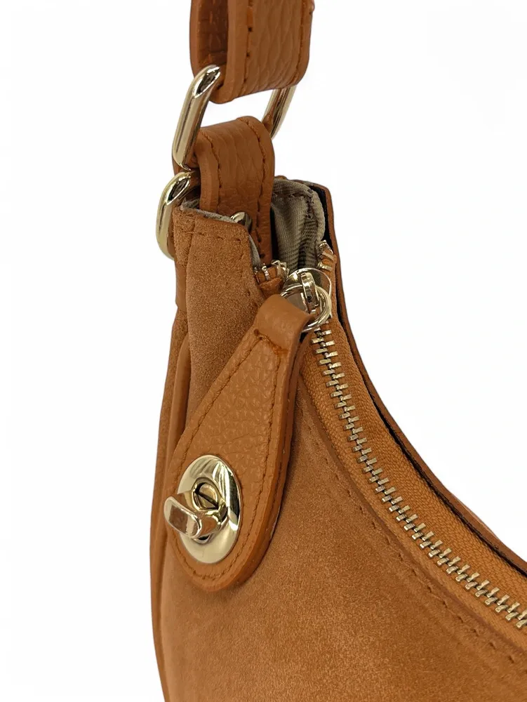 Sac à main demi-lune en daim MUNE Camel clair