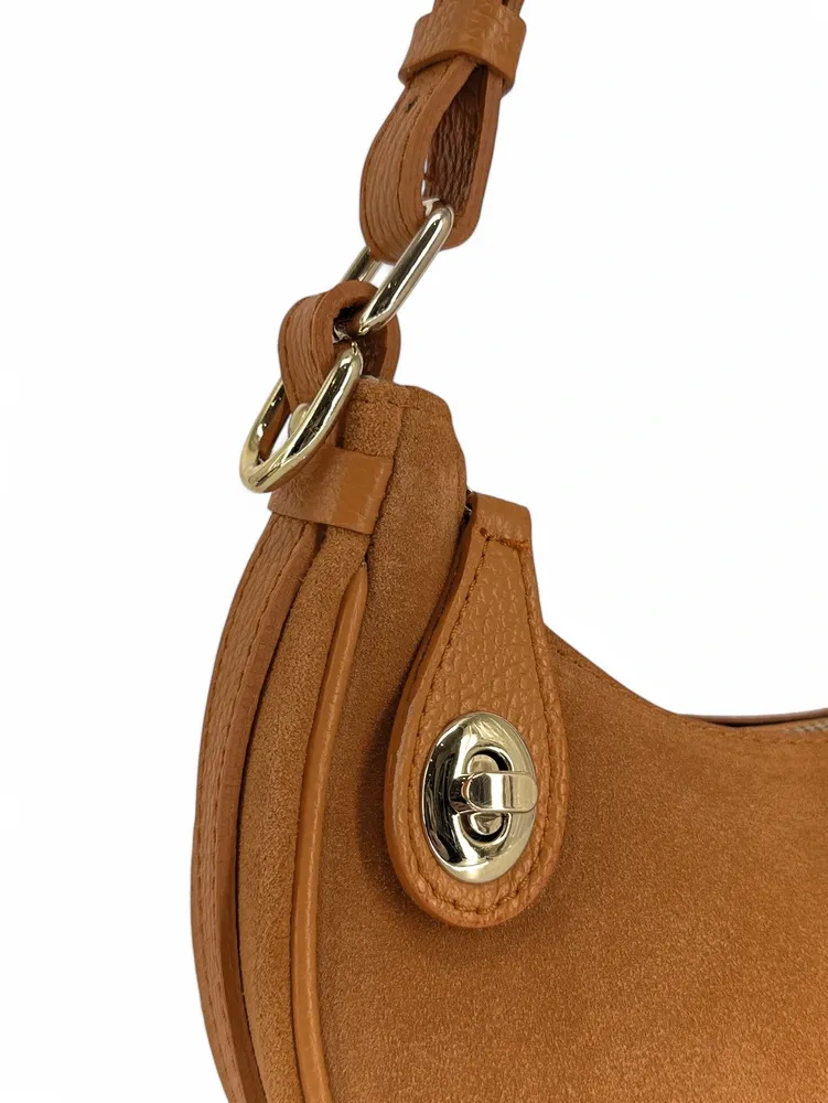 Sac à main demi-lune en daim MUNE Camel clair