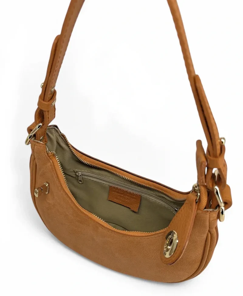 Sac à main demi-lune en daim MUNE Camel clair