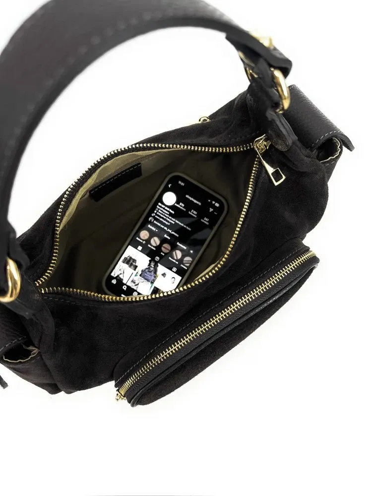 Sac multipoche en daim NELLIE Noir