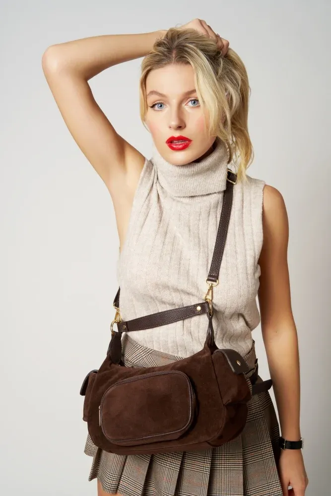 Sac multipoches en daim NELLIE Chocolat