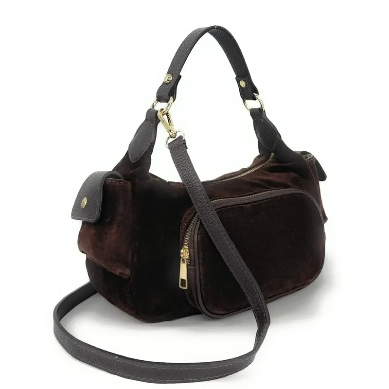 Sac multipoches en daim NELLIE Chocolat