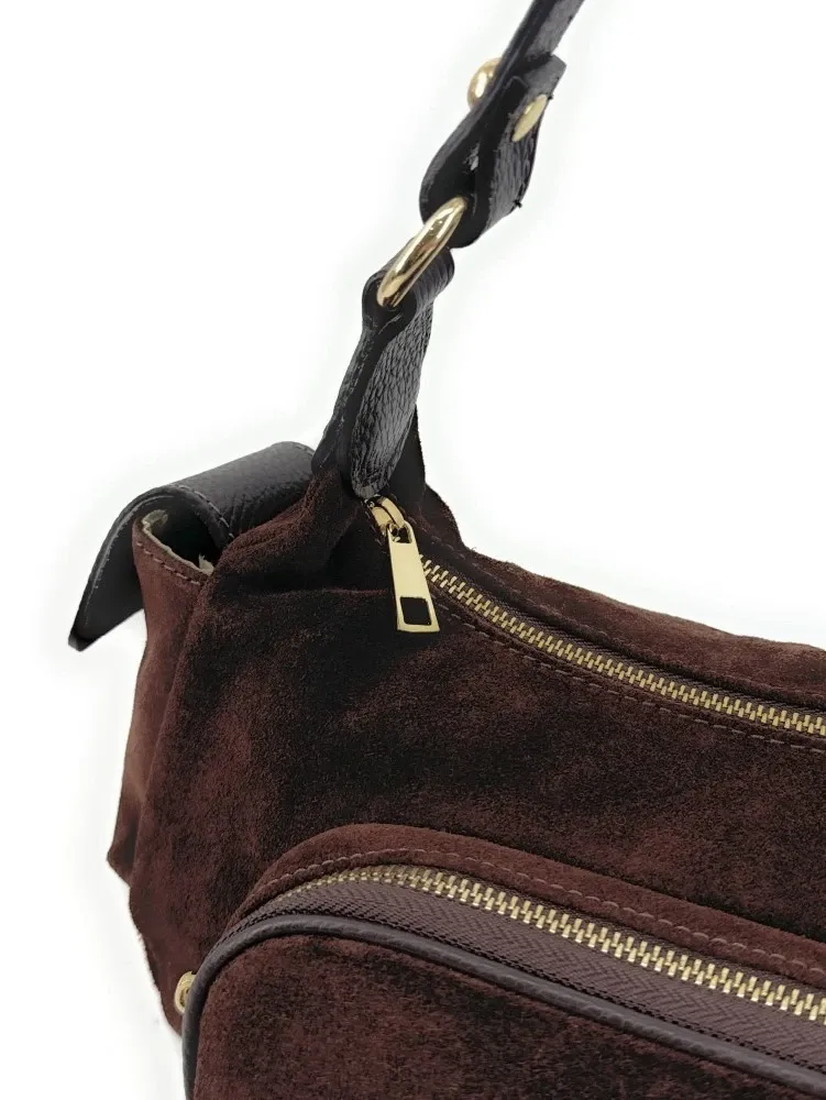 Sac multipoches en daim NELLIE Chocolat