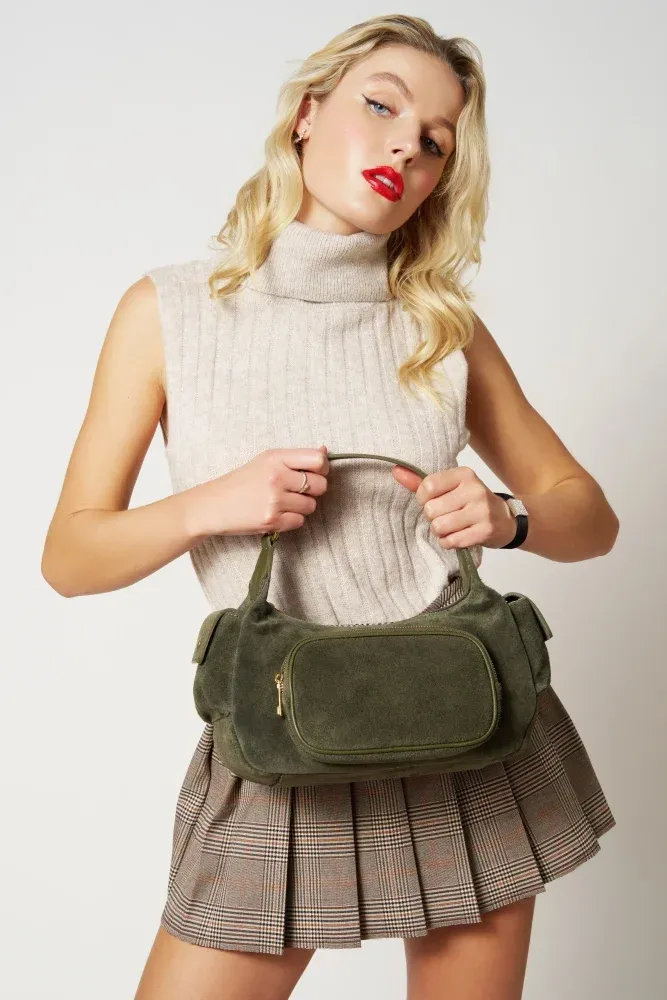 Sac multipoche en daim NELLIE Kaki