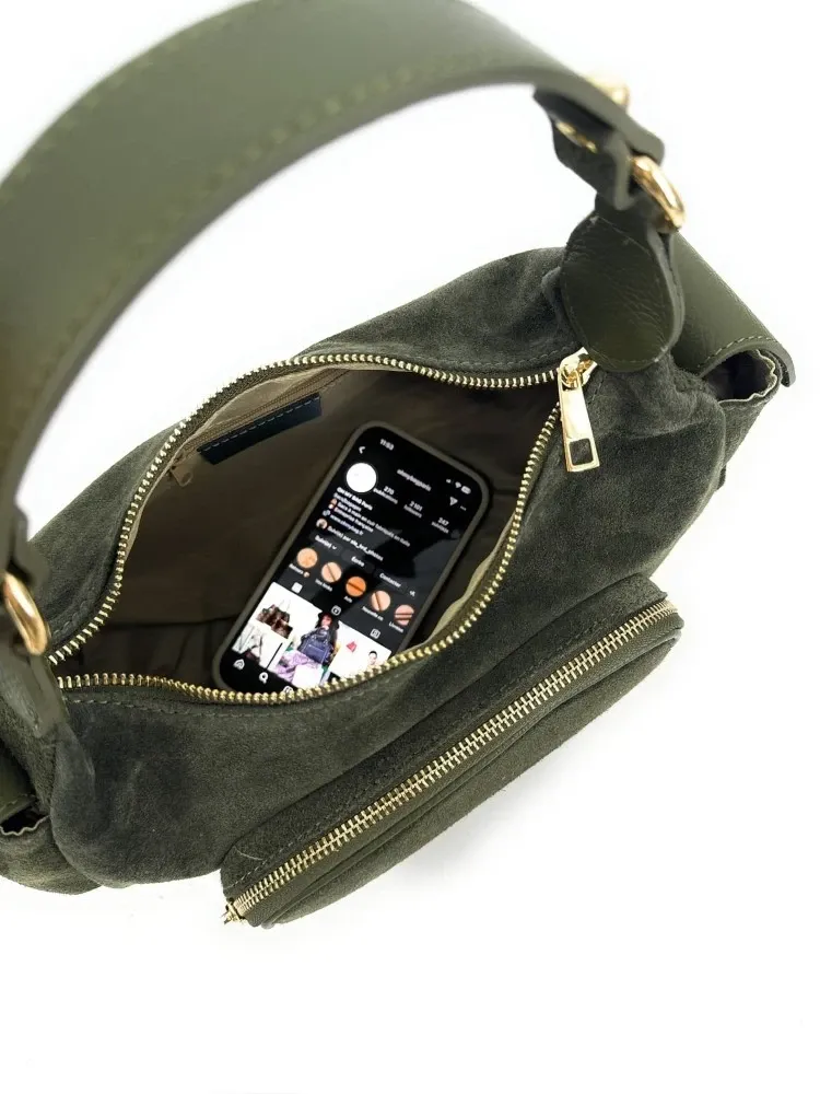Sac multipoche en daim NELLIE Kaki
