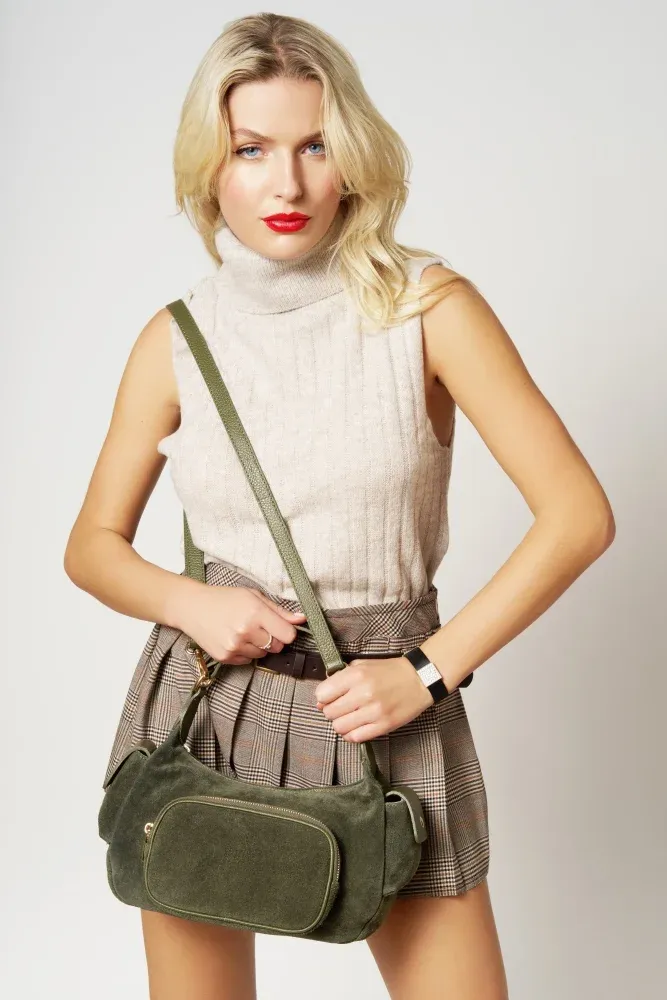 Sac multipoche en daim NELLIE Kaki