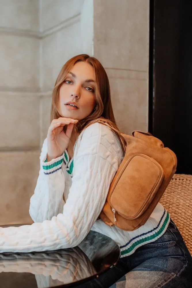 Sac multipoche en daim NELLIE Camel