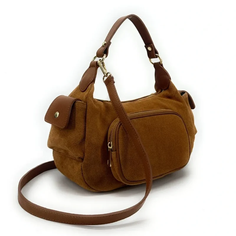 Sac multipoche en daim NELLIE Camel