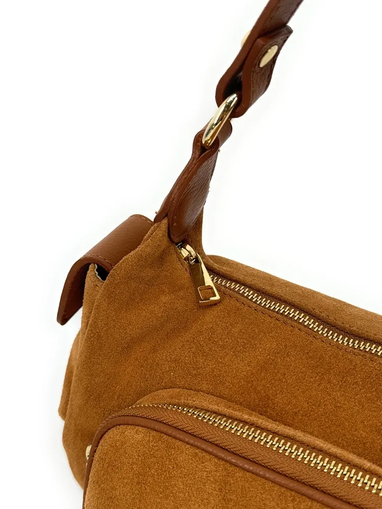 Sac multipoche en daim NELLIE Camel