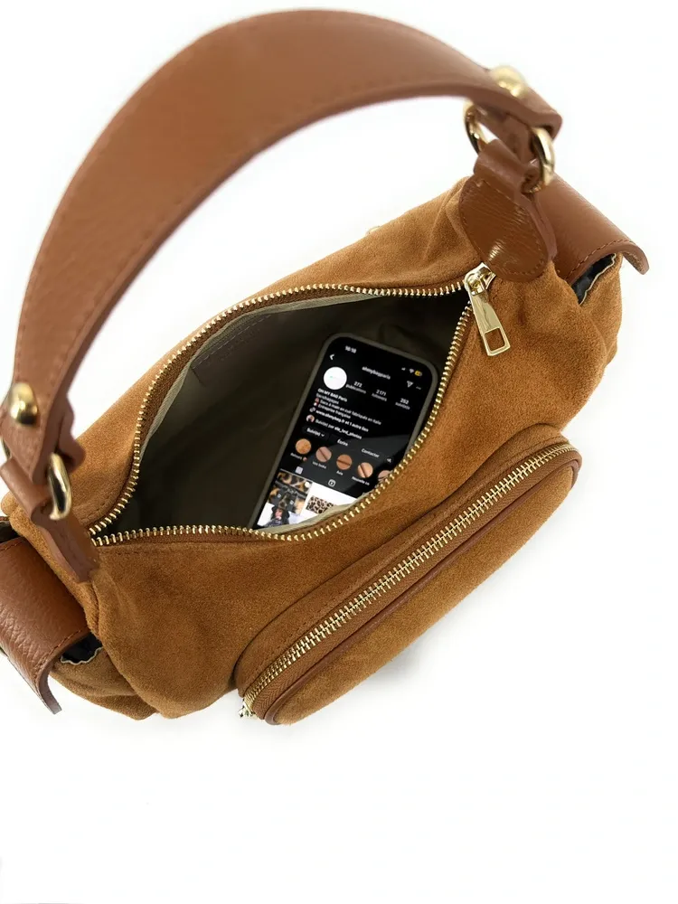 Sac multipoche en daim NELLIE Camel