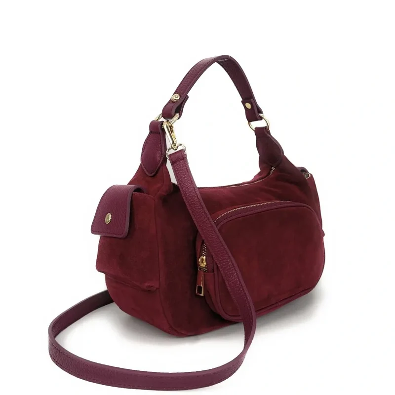 Sac multipoche en daim NELLIE Rouge bordeaux