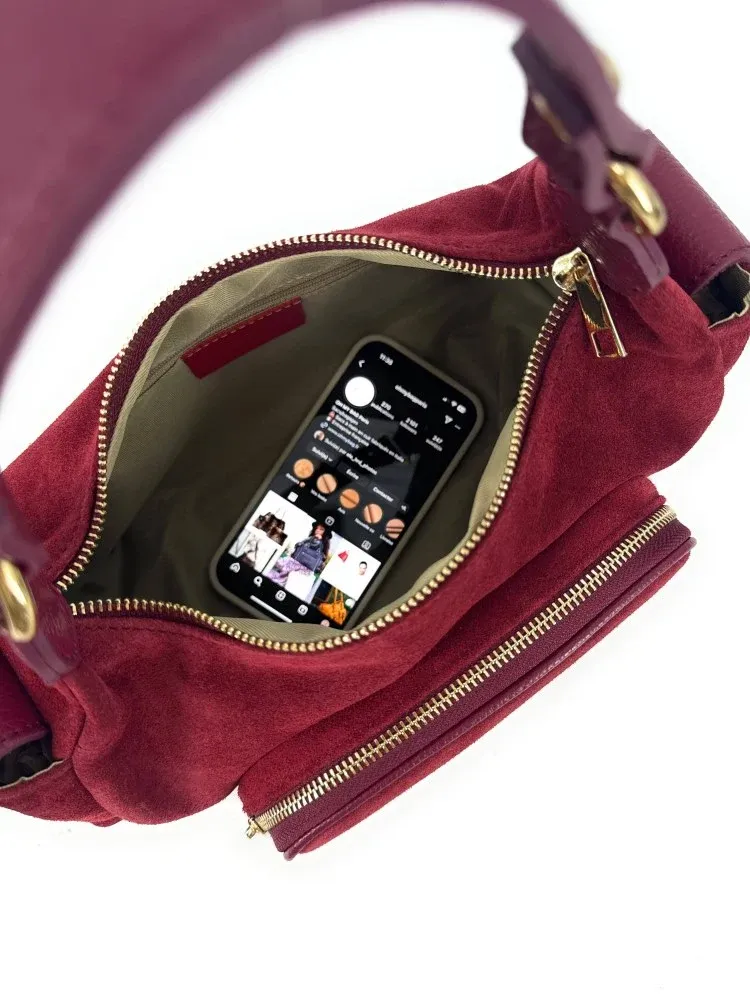 Sac multipoche en daim NELLIE Rouge bordeaux