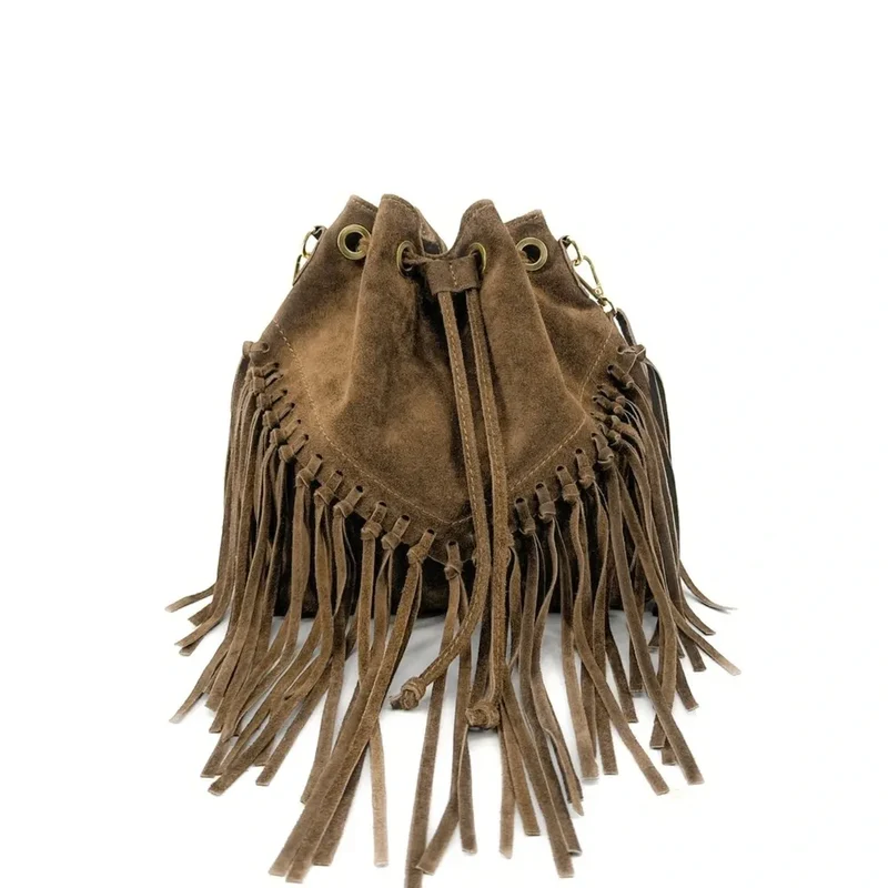 Sac bourse en daim APONI Taupe