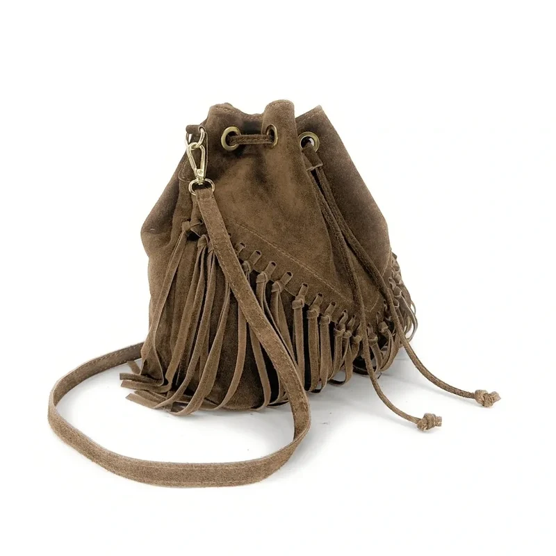 Sac bourse en daim APONI Taupe