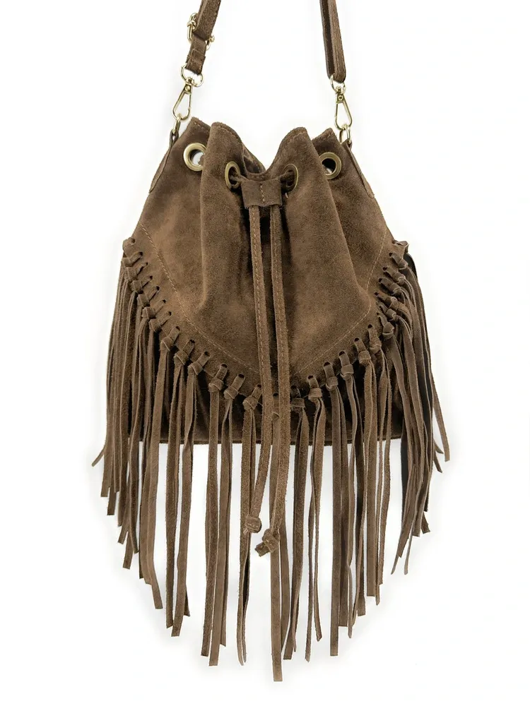 Sac bourse en daim APONI Taupe