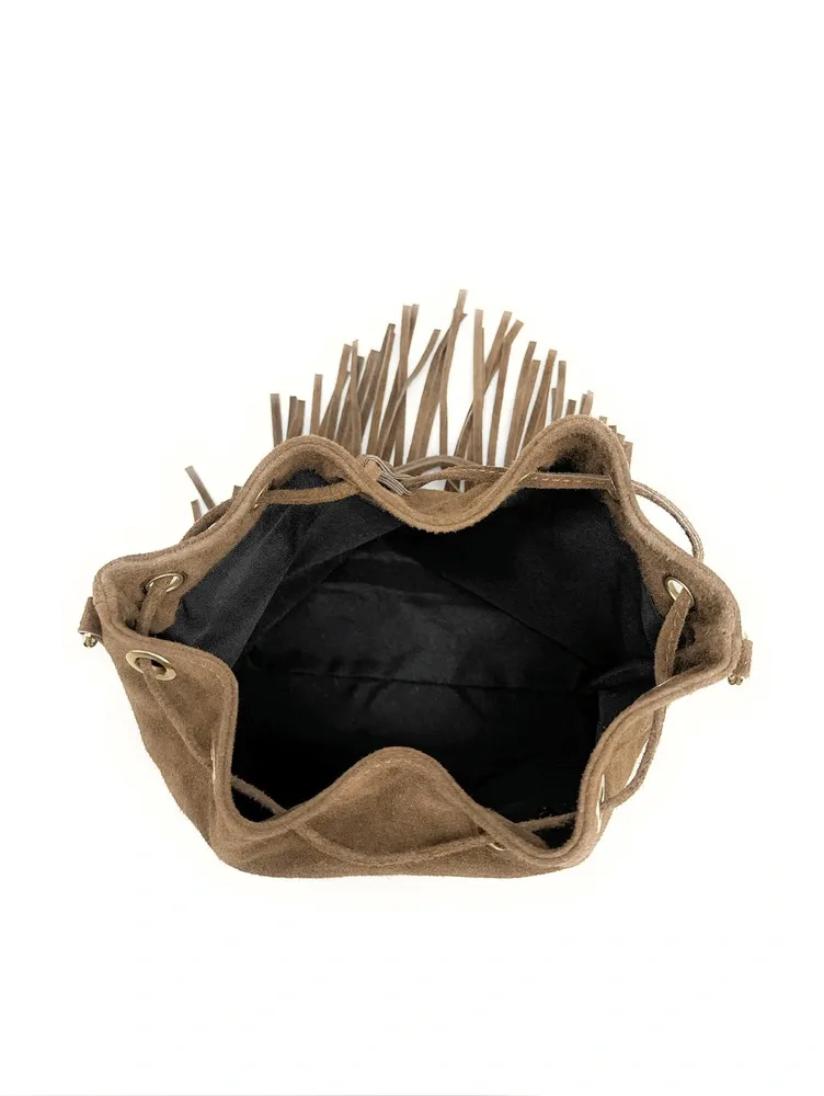 Sac bourse en daim APONI Taupe