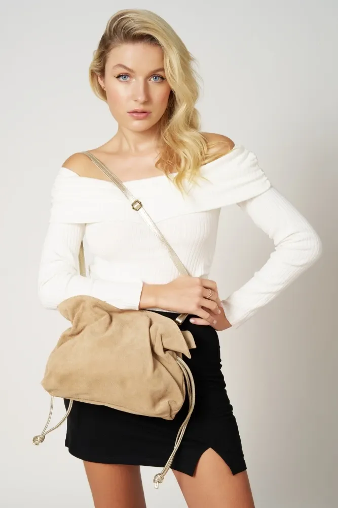 Sac bourse en daim CHENOA Taupe clair